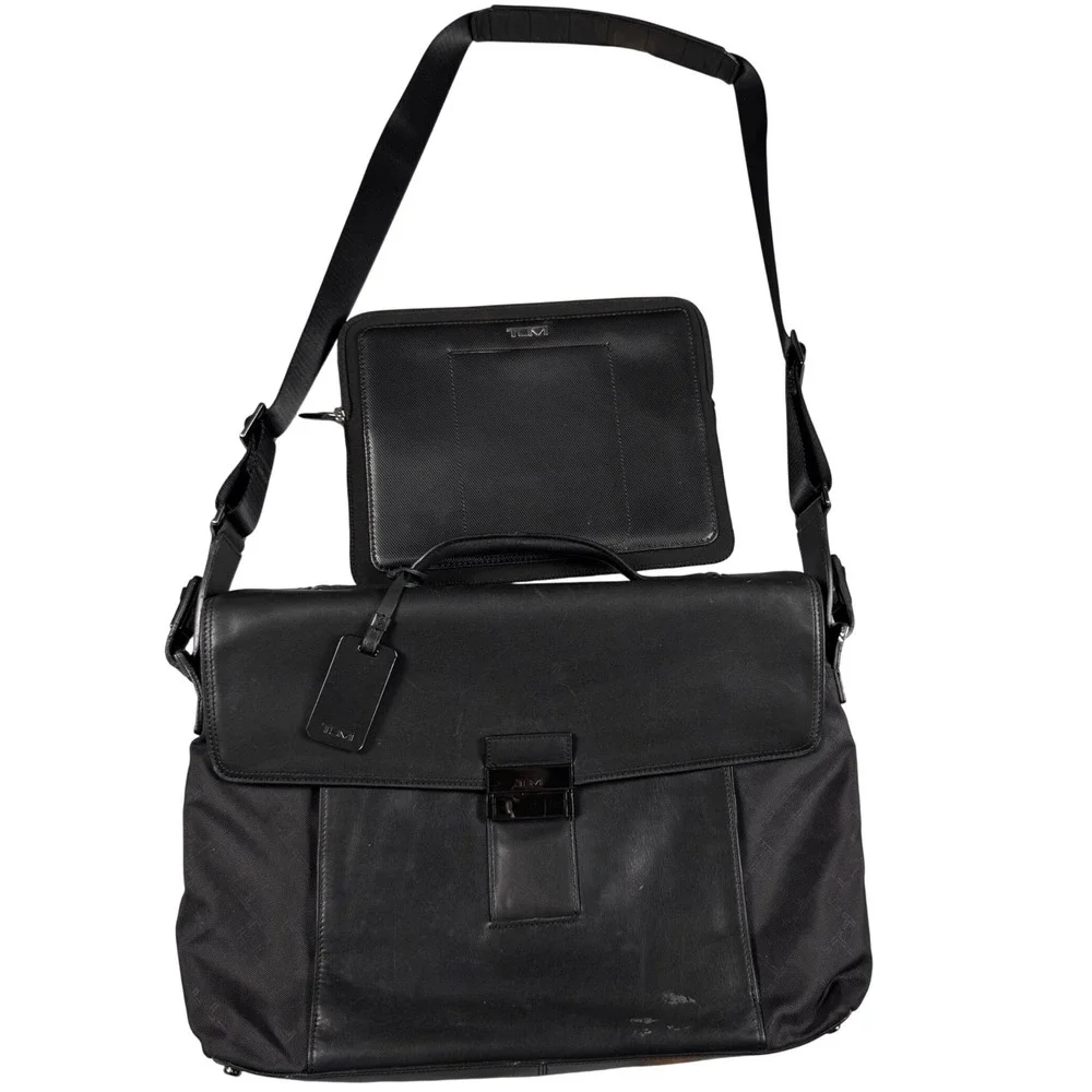TUMI TICON 32602DT Slim Flap Briefcase Black Leather Messenger Tablet Case
